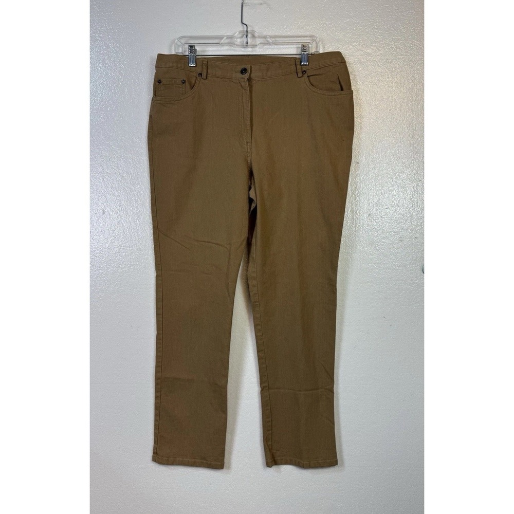 Ruby Rd Womens Brown Denim Pants Sz 14 Straight‎ Leg Stretch Elastic Waist